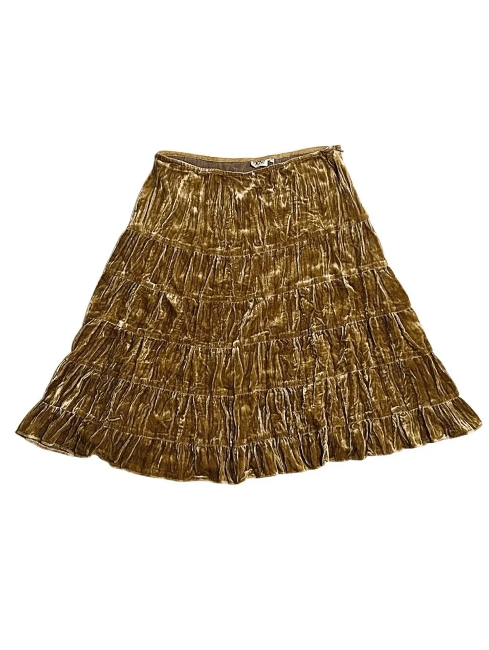 Y2K Cache Crushed Velvet Tiered Slip Skirt Gold Fairy Whimsigoth Romance 2 S